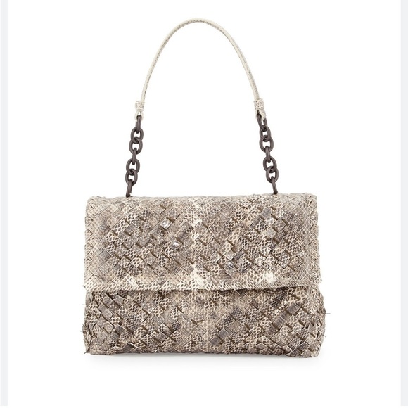 Bottega Veneta Olimpia – Intrecciato Ayers (Watersnake) Shoulder Bag, Grey/Taupe - Picture 1 of 11